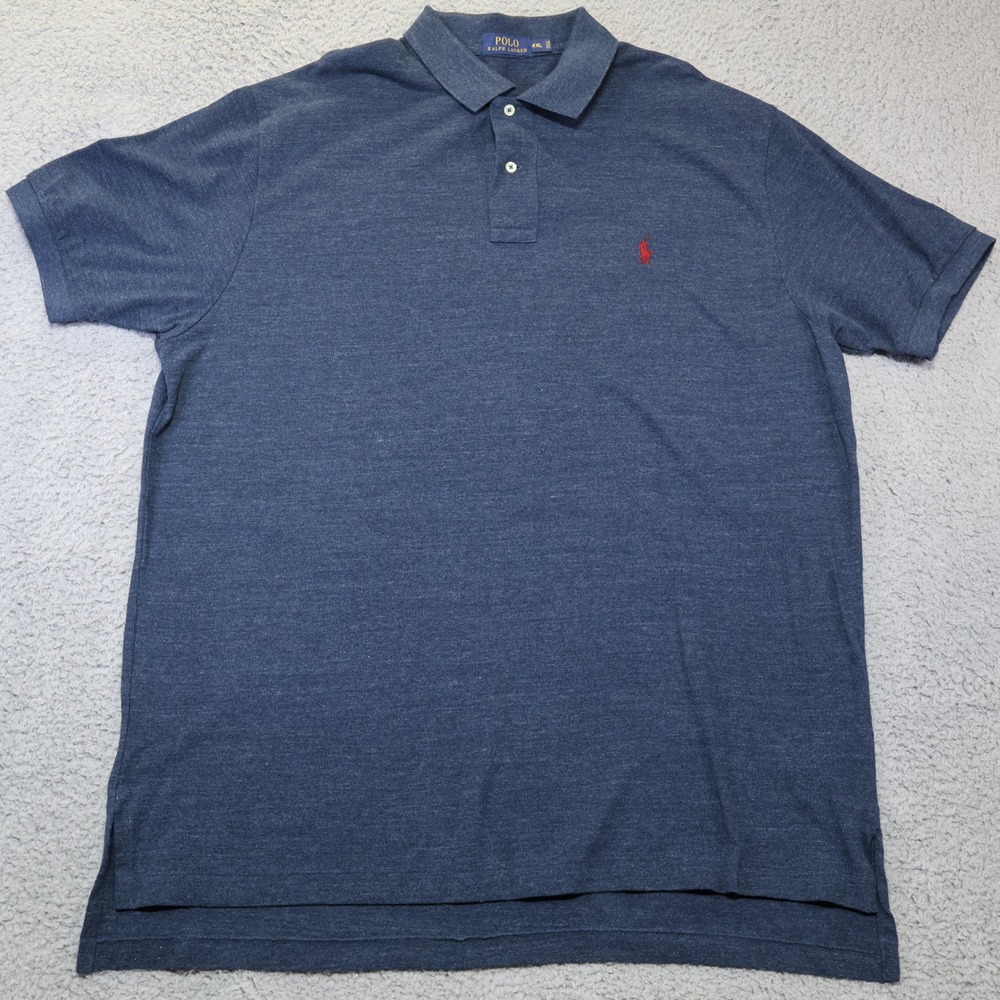 Polo Ralph Lauren Mens XXL Blue Heather Short‎ Sleeve Cotton Polo Shirt Red Pony